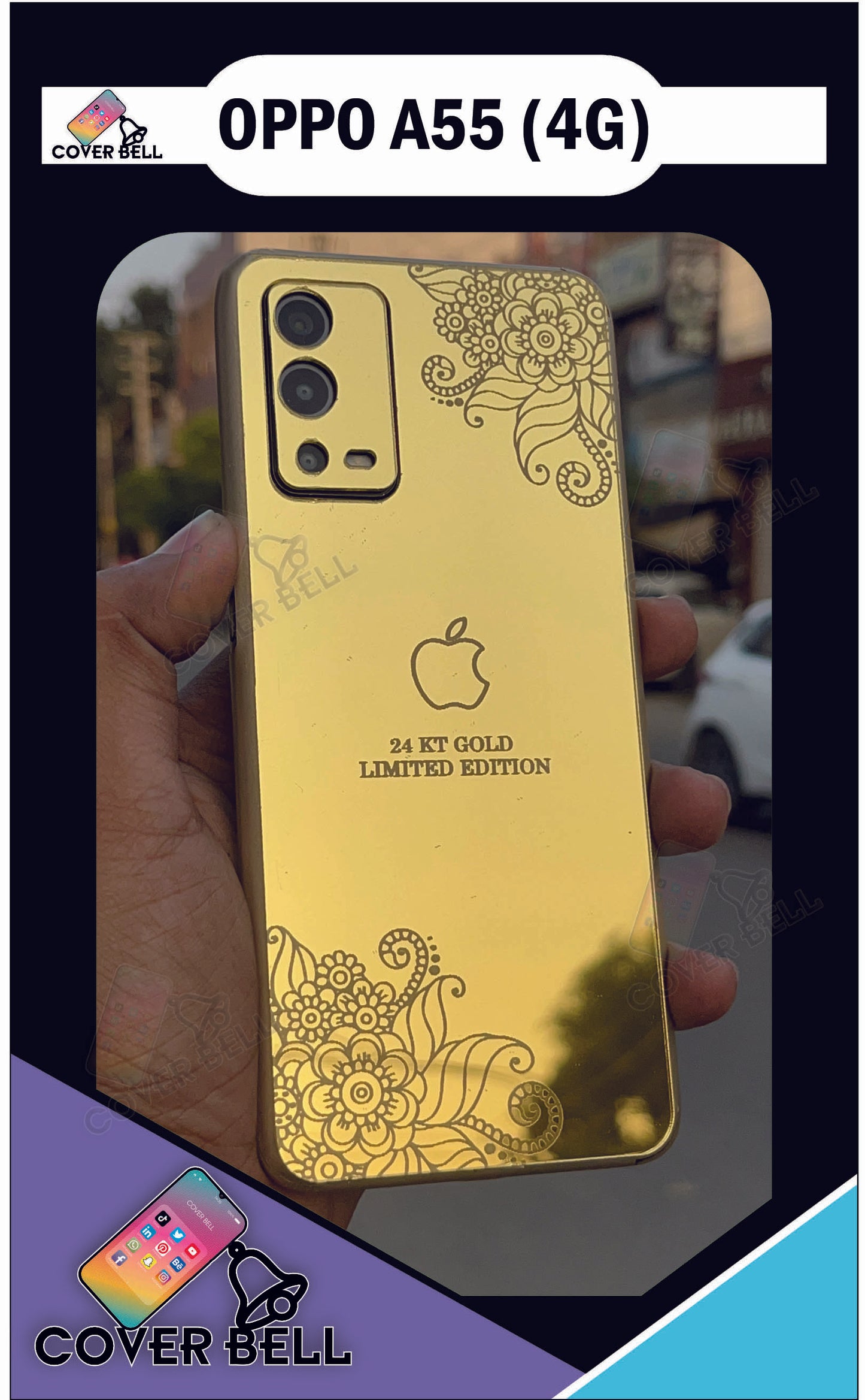 OPPO A55 (4G) MIRROR GOLD BACK PANEL WITH SKIN (DIY EASY)